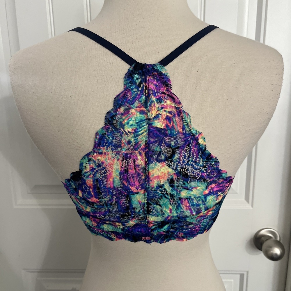 Victoria's Secret PINK The Date Front Close Light Push-Up Bra 32D Neon Print 030 - Picture 5 of 7